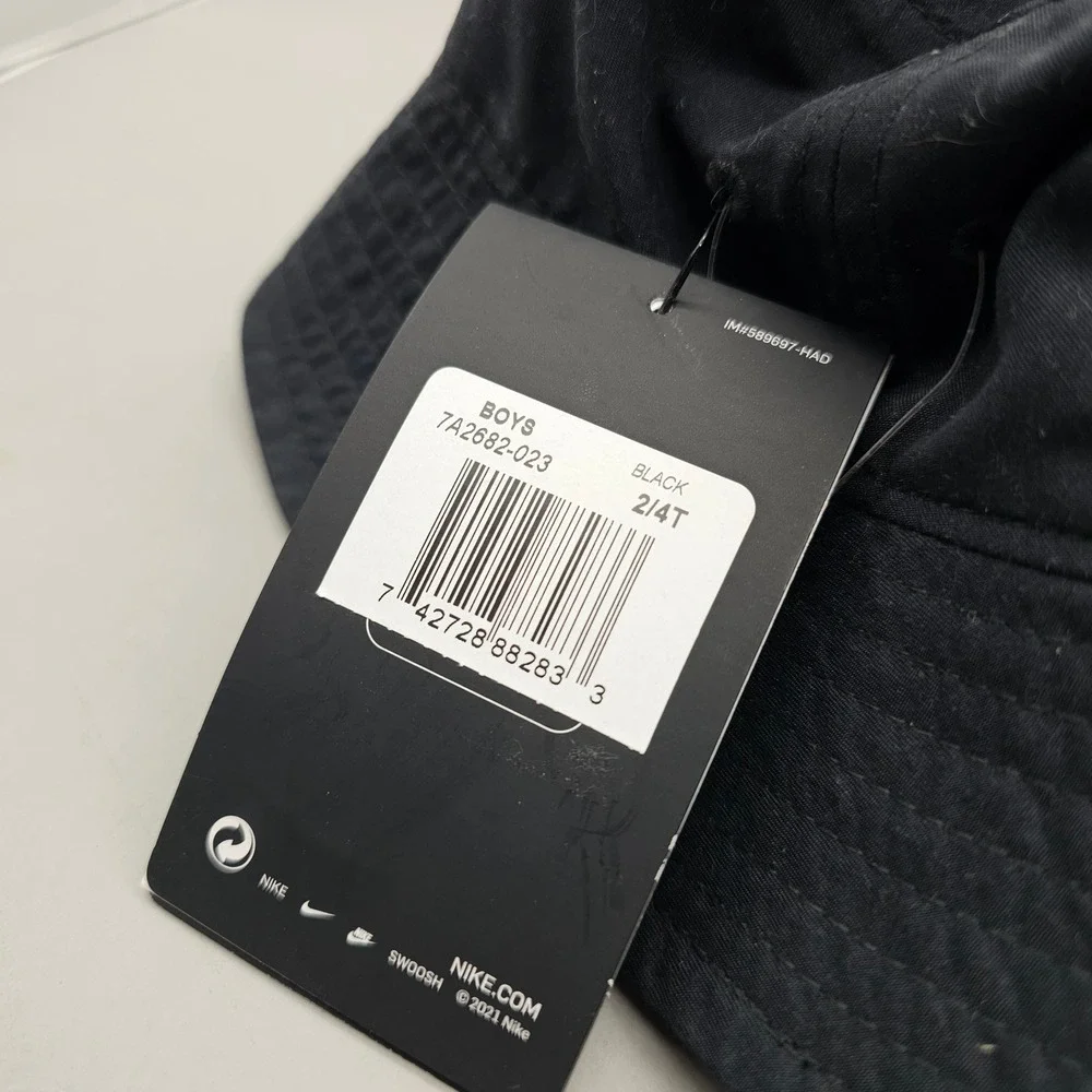 Nike Toddler Boys Bucket Hat Black Swoosh Logo Sun Hat 2/4T 7A2682-023